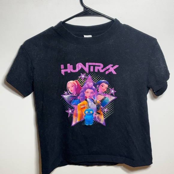 Other - Girls' Black Graphic Tee with Pink & Purple Design